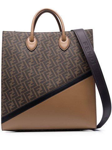 FENDI - leather monogram-print tote bag - men - Calf Leather - One Size - Brown