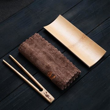 竹制茶則三件套茶夾茶巾茶則禪意撥茶勺取茶稱量茶荷功夫茶道配件