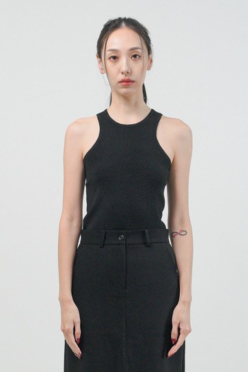 極簡羊毛混紡針織背心 - 黑