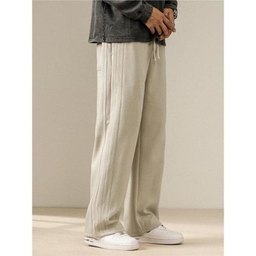 簡約衛褲男款重磅直筒褲子寬松休閑褲美式側條紋潮牌純色運動長褲