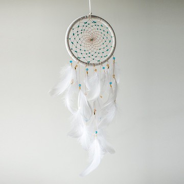 俏皮的白金 14cm 串珠 - 捕夢網成品 - 居家布置 情人節 交換禮物