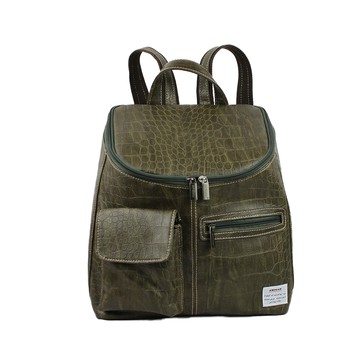 AMINAH-橄欖綠質感鱷魚紋後背包