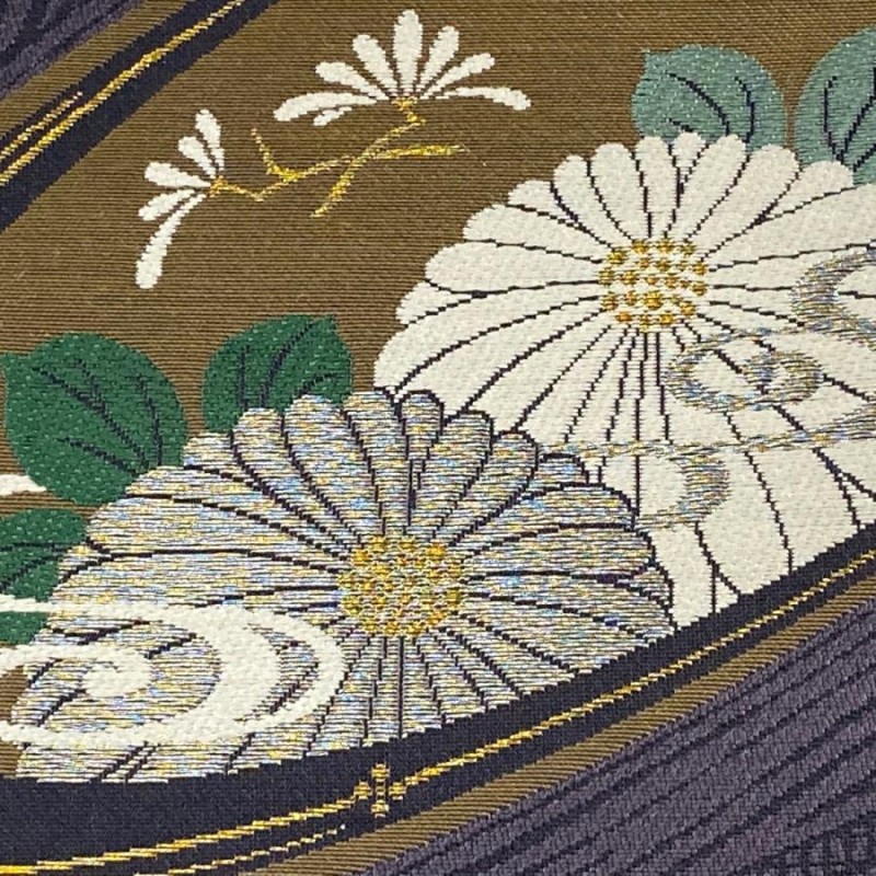 袋帯 美品 名品 菊 観世水 金銀糸 刺繍 紫 六通 正絹 中古 通販 LINE