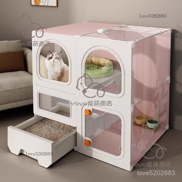 宅配免運😊貓別墅貓籠子家用室內貓窩貓厠所一體貓咪屋捨小型貓櫃貓空籠房子 寵物籠子