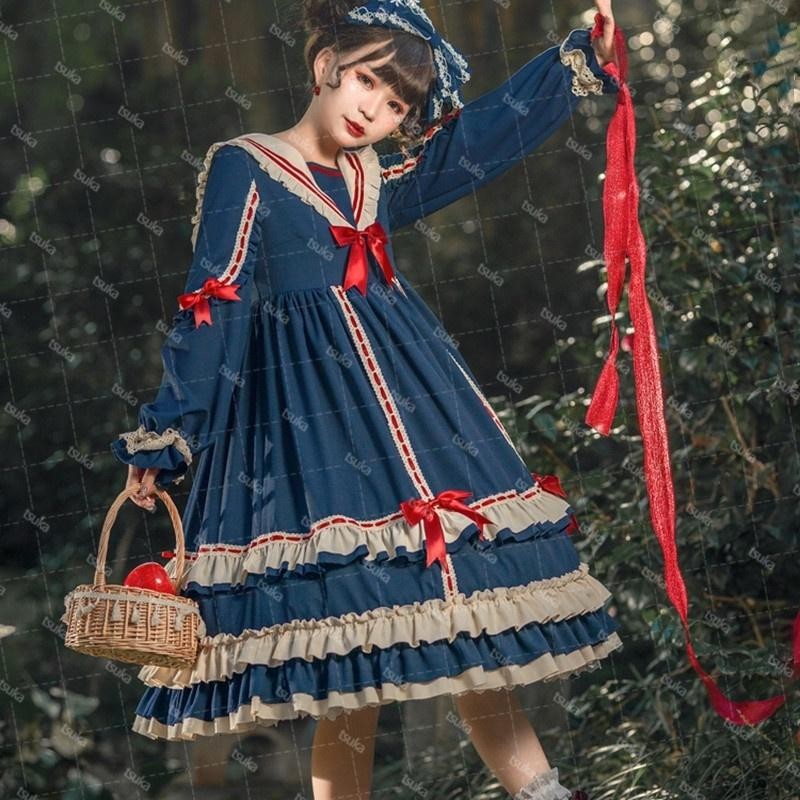 長袖ワンピース ロリータ服 ドレス フリルロリータ風ワンピ ロリータ