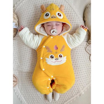 秋冬加厚加絨保暖棉服嬰兒連體衣