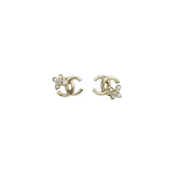 CHANEL 香奈兒 淺金色 鍍金 小花 珍珠 耳環 ABC107 【二手名牌BRAND OFF】