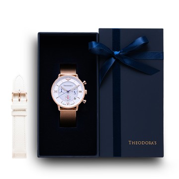 [情侶禮物/生日禮物]【Theodora's】限定禮盒｜神力女超人腕錶+替換錶帶2入組-白面-米蘭玫金