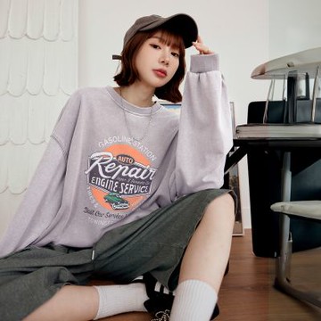 OB嚴選-純棉復古水洗配色印花寬鬆大學T《AB21083-》