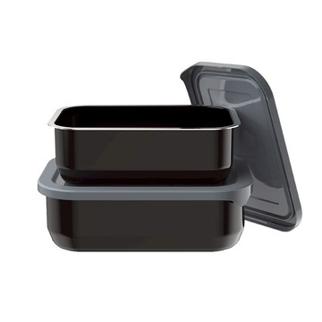 【SIEGWERK】德國不鏽鋼琺瑯保鮮鍋-方形2入組-耀岩黑