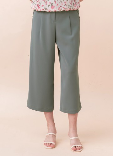 悠悠淡然打褶厚雪紡八分寬管褲