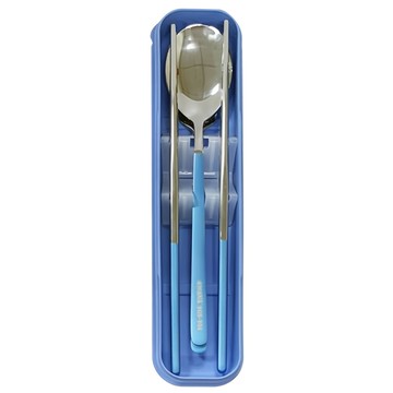 AWANA 艾薇兒 不銹鋼隨身餐具組  藍色 + 銀色  筷子1雙 + 湯匙1支 + 叉子1支 + 收納盒1入  1組