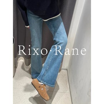 法國Rixo Rane 美式復古微喇牛仔褲女秋2024秋新款高腰彈力闊腿褲