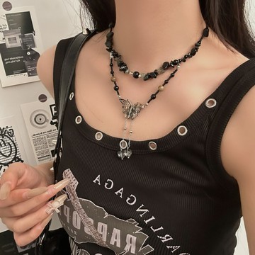 【台灣公司 可打統編】免運 清冷感新中式不規則碎石流蘇蝴蝶吊墜項鏈女高級感精致鎖骨鏈飾品 可開發票 全館五折 工廠現貨直銷 新品特價 z9211