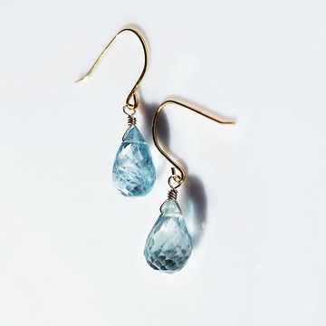 天然稀有・14KGF 藍色鋯石水滴耳環 蒼天