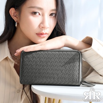 2R 細呢羊皮Double雙層編織長夾 無垠灰