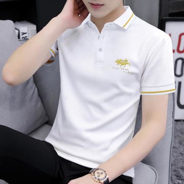 夏季短袖polo衫男潮牌刺繡領子保羅t恤時尚百搭薄款純色男ins翻領