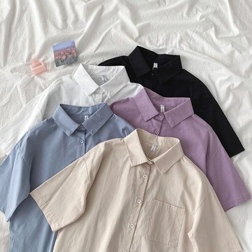 S-4XL 大尺碼襯衫女春秋新款韓版寬松女裝白色春夏時尚百搭襯衣翻領上衣