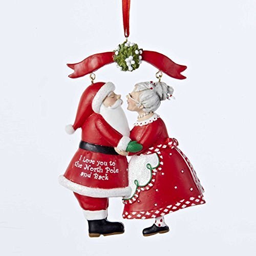 Kurt Adler 9.5cm Resin mr Mrs Santa Under Mistletoe Ornament 並行輸入