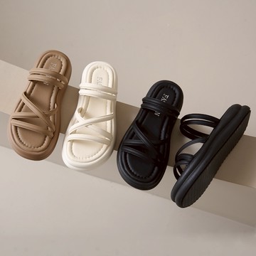 白鳥麗子 [現貨快出] 涼鞋女 平底涼鞋 羅馬涼鞋 綁帶涼鞋 兩穿 涼拖鞋 女鞋 黑/米/卡其色