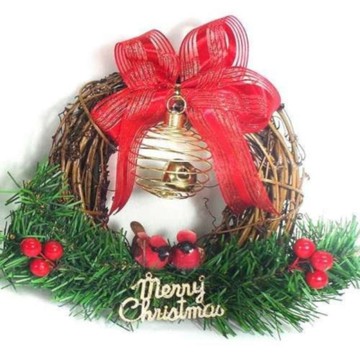 摩達客 台灣製 樹藤鈴鐺復古對鳥聖誕花圈(免組裝)(本島免運費)