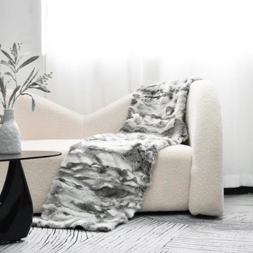 赫哲家居樣板間灰白兔毛毛皮草裝飾毯歐式搭毯北歐沙發床尾巾