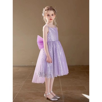 兒童禮服演出服鋼琴小主持人生日高端輕奢小眾女童紫色花童公主裙