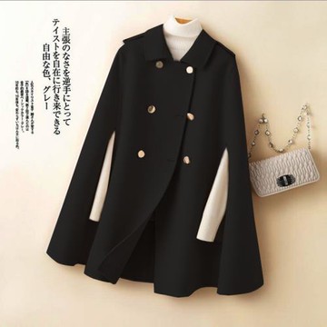 戚薇同款雙面羊絨大衣女披肩斗篷中長款蝙蝠型披風高檔羊毛呢外套