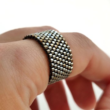 金屬鋼 光澤 漂亮的珠子戒指 手工飾品 寬彈性戒指