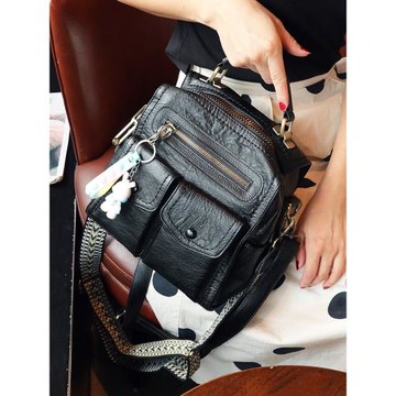 韓版復古軟皮雙肩包女多口袋旅行背包學院風書包百搭兩用包單肩包