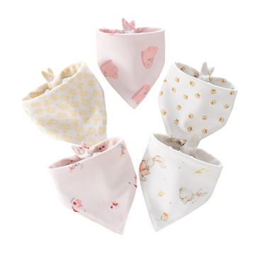 JoyNa - 5條入-棉質三角巾 暗釦口水巾-可愛小兔款-45*34*34cm