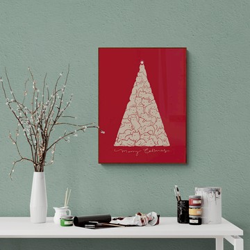 藝術掛畫｜ilovedoodles｜貓咪地景-貓貓耶誕樹 - 黑色鋁框