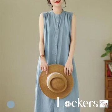 【Lockers 木櫃】純色無袖棉麻洋裝 L114071806