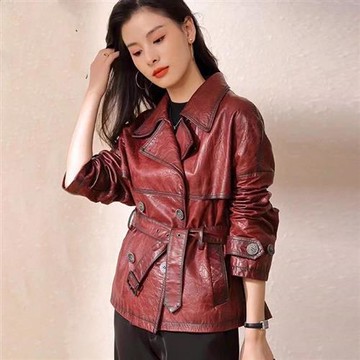 【巴黎精品】現貨+預購 頂級真皮皮衣外套真羊皮皮衣秋冬夾克休閒女裝-復古皮面收腰女外套a1le63