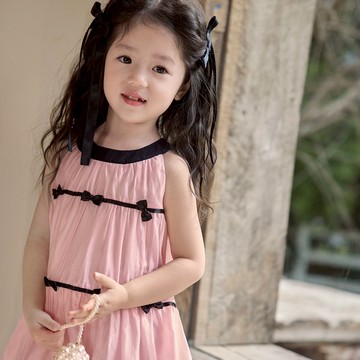 【Arbea】女童洋裝夏季新款度假風無袖蝴蝶結蛋糕裙中小童【C976】