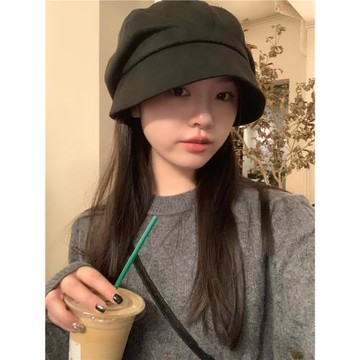 丁走走素顏遮臉百搭麂皮絨漁夫帽女春秋顯臉小堆堆帽大頭圍貝雷帽
