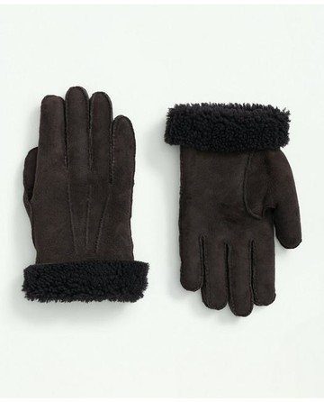Brooks Brothers Men's Shearling Sheepskin Gloves | Dark Brown | Size Large