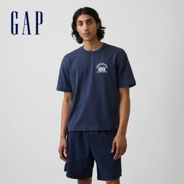 【GAP】重磅Gap Logo寬鬆短版T恤-復古深藍(895176)
