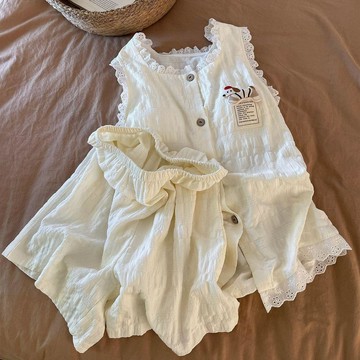 Xuan♥ 睡衣女涼感新款帶胸墊藍色公仔小狗背心短褲固定胸墊套裝