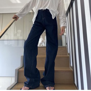 175高個子加長闊腿褲女褲牛仔褲新春秋泫雅深藍高腰寬松顯瘦復古