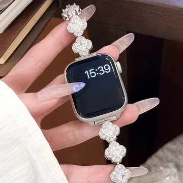 新款滿鑽四葉草鋯石錶帶 適用Apple watch11錶帶 iwatch錶帶 全系列通用錶帶 當季錶帶