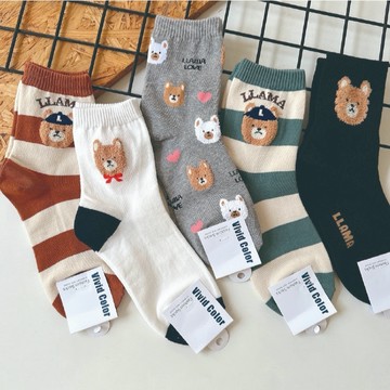 正韓襪  動物襪 狗狗 貓貓 熊熊 字母襪 條紋襪 素色襪 羅紋襪 植絨襪 毛毛 中筒襪 台灣出貨 台灣賣家 30148