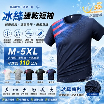 【臺北出貨】M-5XL大尺碼 冰絲速乾短袖T恤 男款運動上衣 涼感透氣 吸汗快乾 健身跑步休閒百搭 寬鬆彈力 不悶熱短袖