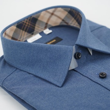 金安德森 經典格紋繞領深藍保暖窄版長袖襯衫