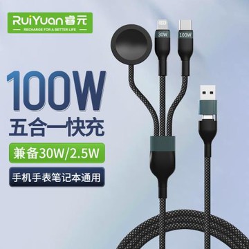 多功能PD100W二拖三編織數據線iWatch手表磁吸無線充數據線快充線