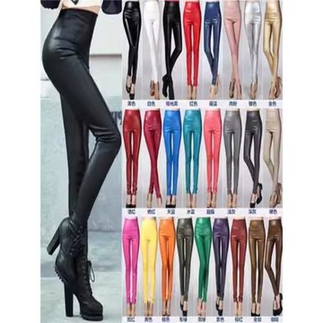 專柜高腰加絨皮褲女秋冬彈力緊身多彩女褲子外穿大碼打底褲女顯瘦