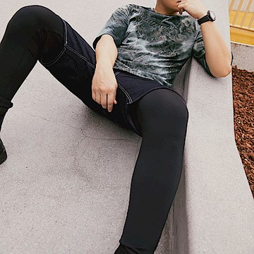 棉質撞色車線腰鬆緊抽繩短褲-OB大尺碼