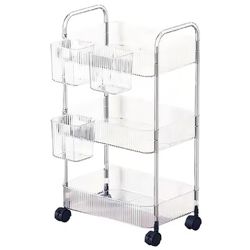 FAmILyLIFE 生活 透明附輪夾縫置物架 3層 附3個掛籃  透明色 + 銀色