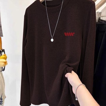 愛依依 大碼上衣 發熱衣 長袖T卹 印花上衣 保暖 中大尺碼 M-3XL新款德絨磨毛正肩圓領長袖上衣-10916.