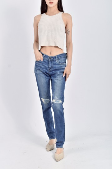 (XL) levis丹寧牛仔質感低腰刷破設計藍色長褲